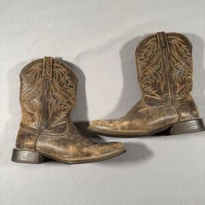 Ariat Brown Leather Slip On Cowboy Boots Western Work 10.5D